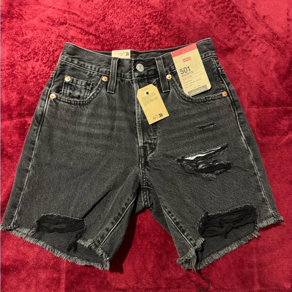 Levi's Charcoal Distressed Denim Shorts
